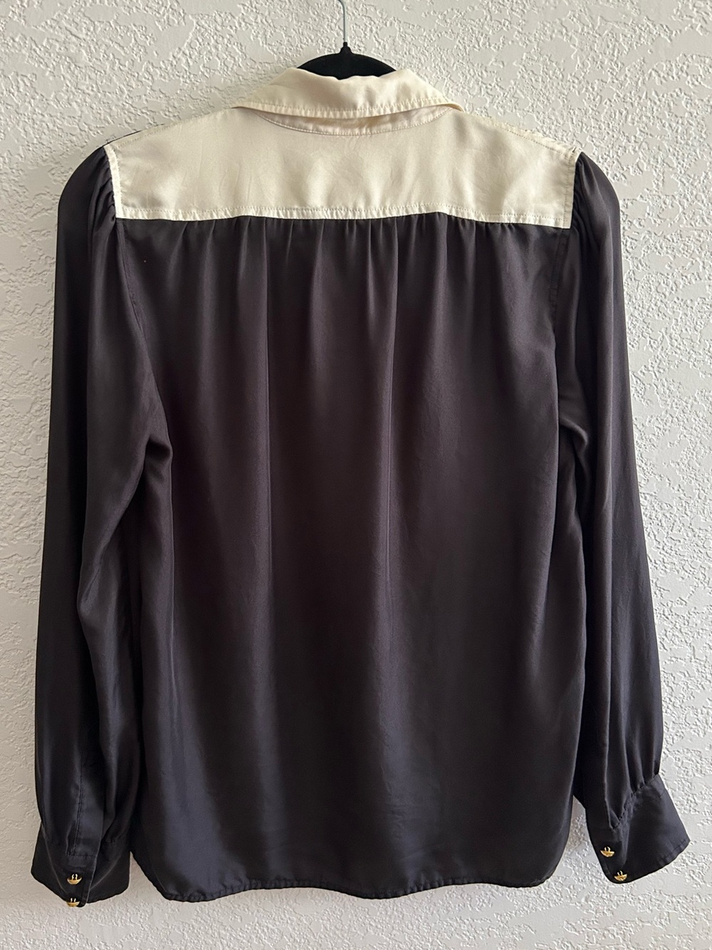 Tory Burch Black Floral Print Collared Half Button Long Sleeve Silk Blouse Top - Picture 6 of 7